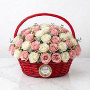 Rosé Elegance Basket of 50 White & Pink Roses